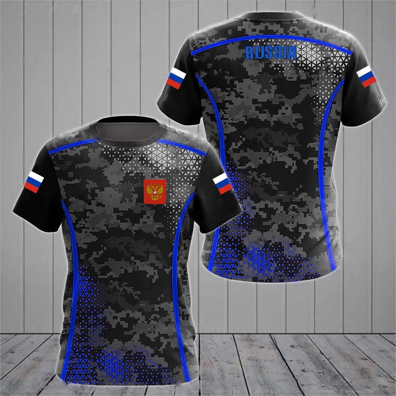 Men's T-shirts Casual Fashion Summer New Russian Flag Short Sleeved Tops.