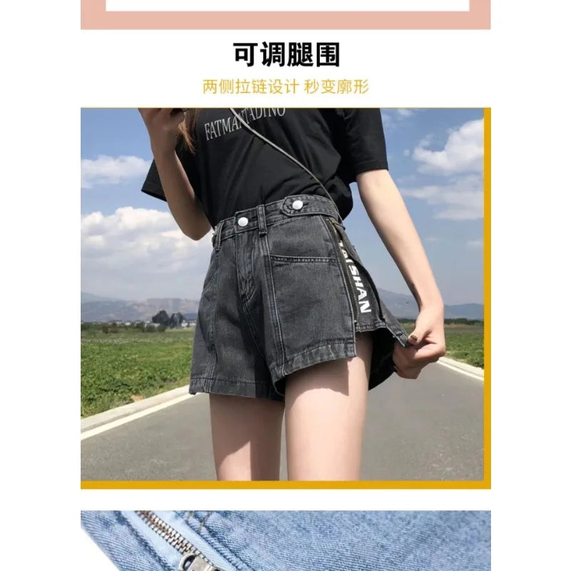 Women's Korean Y2K Black Denim Shorts Summer.