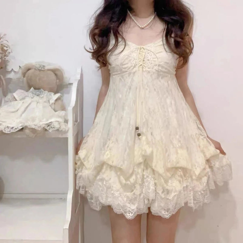 Women’s  Sweet Kawaii Y2k Min Dress Lolita Cute Sleeveless Floral Dress.