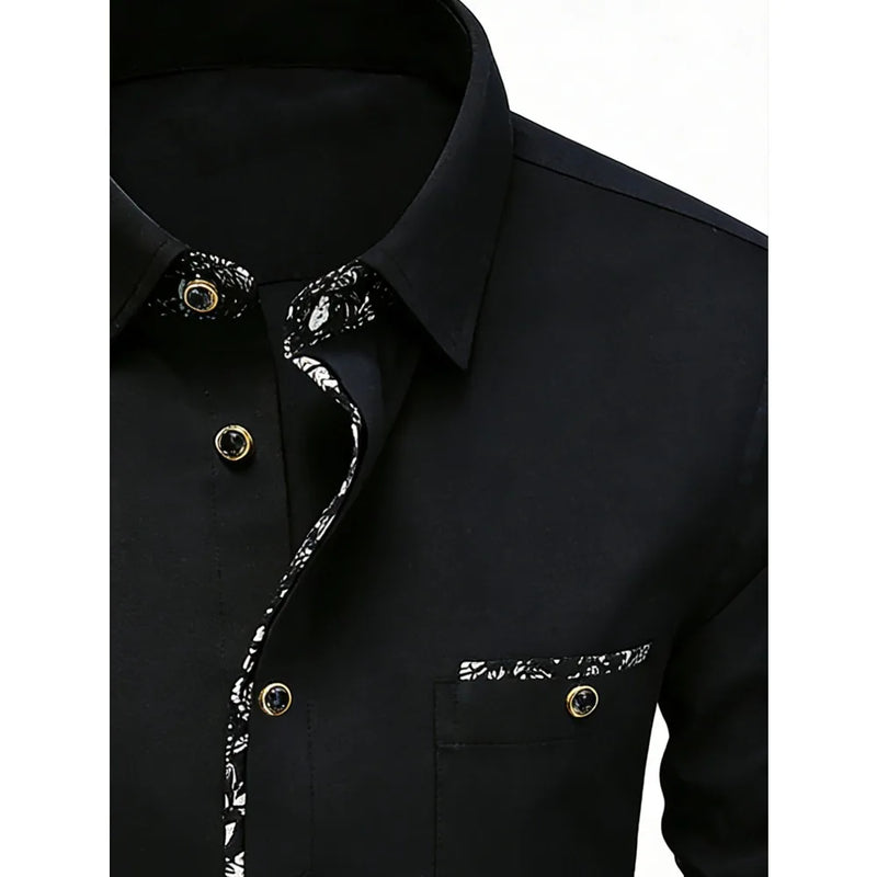 FGKKS Men Black Shirts Brand Fashion Smart Casual Business Long Sleeve.