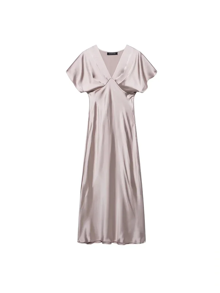 Women’s Sexy V Neck Satin Long Dress.