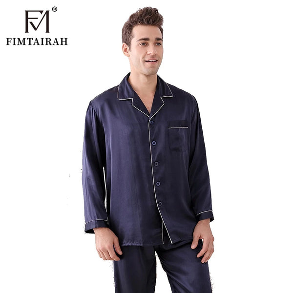 Men's Two Sets Sleepwear Summer Soft Long Sleeve  Home Wear  Mulberry Silk Pijimas.
