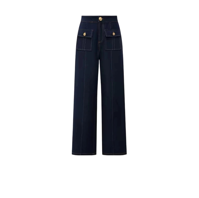 American dark blue high waist denim shorts suit women's.