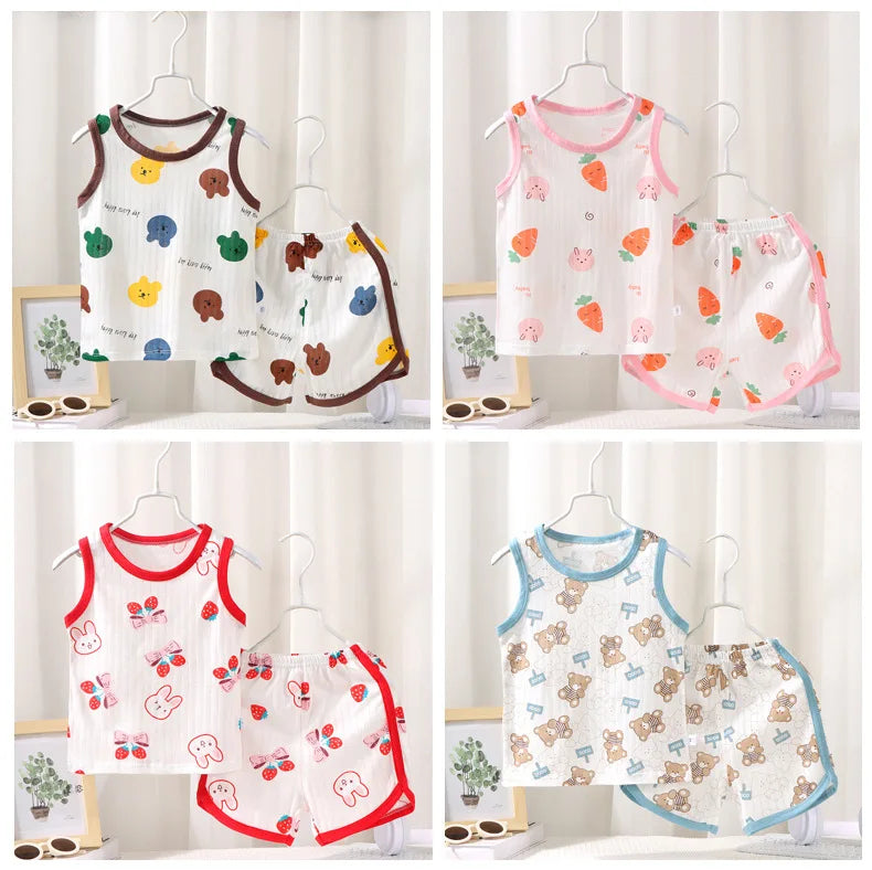 Kids Sleeveless Set Summer Cotton Girls' Shorts Pajamas Korean Style Boys.