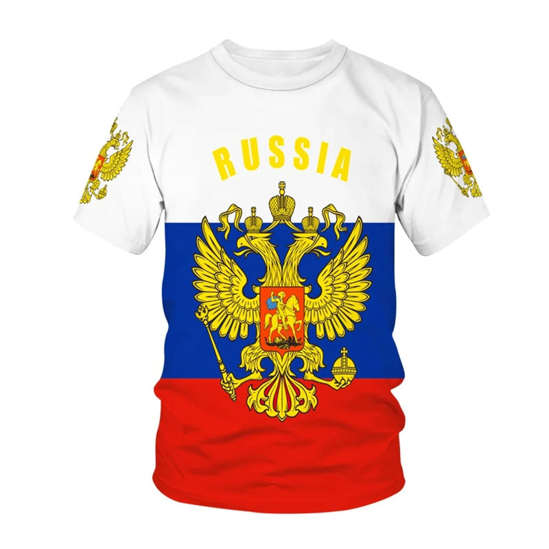 Men's T-shirts Casual Fashion Summer New Russian Flag Short Sleeved Tops.