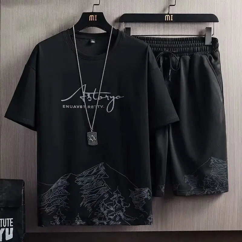 Printed Summer Trendy Short sleeved T-shirt Set Men's Summer.