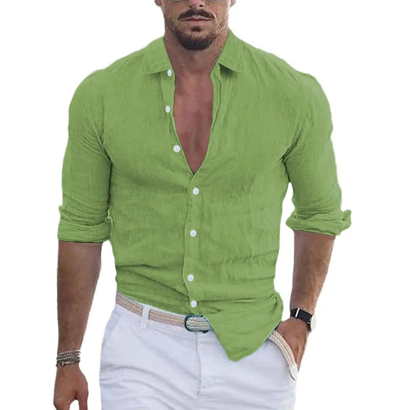 Men Cotton Linen Button Loose Blouse Shirts Spring Summer.