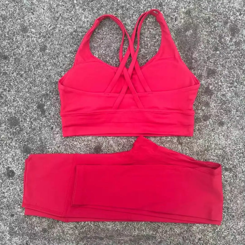 Solid Color Gym Fitness Set Tight Soft cross Fitness Bra 2pc compression.