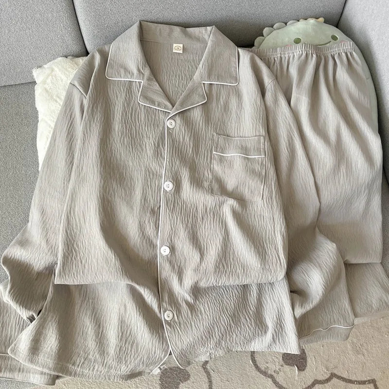 Men's Pajamas Set Plus Size Lapel Neck Long Sleeve.