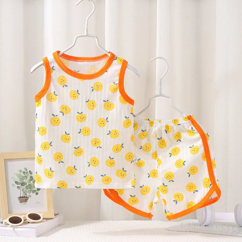 Kids Sleeveless Set Summer Cotton Girls' Shorts Pajamas Korean Style Boys.