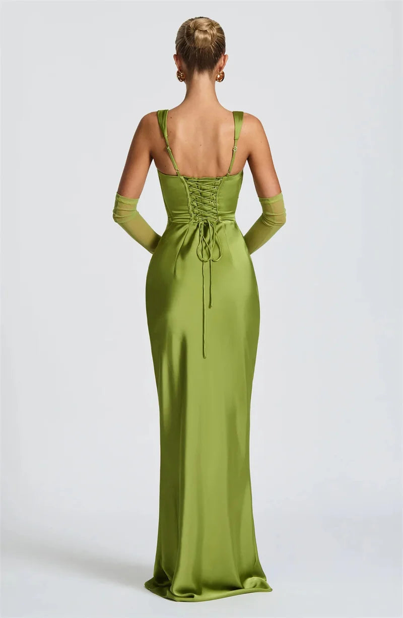 Mozision Satin Backless Sexy Maxi Dress Women Elegant.
