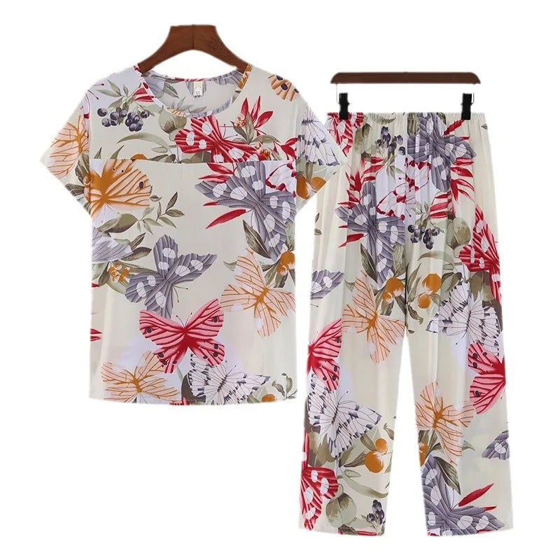 Cotton Pajamas Women's Thin Short Sleeve Set Plus Size.