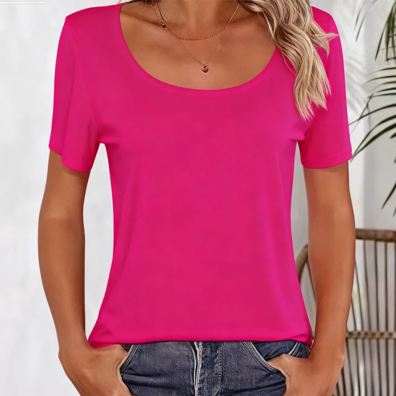 1pcs Women's T-shirt Girl Solid Basic Fashionable Sexy Tee Lady Short Sleeve.