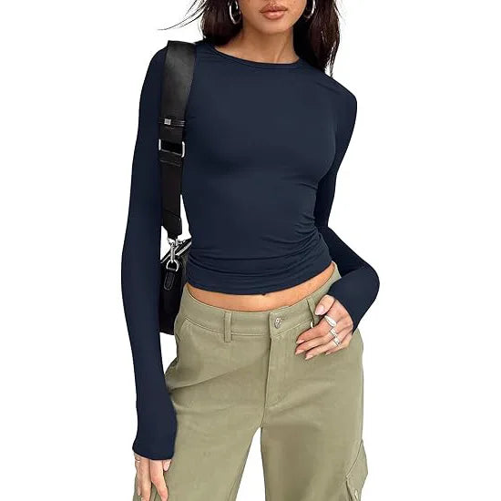 1pcs Four Seasons Fashion Senior Women T-shirt Long Sleeve Crew Neck.
