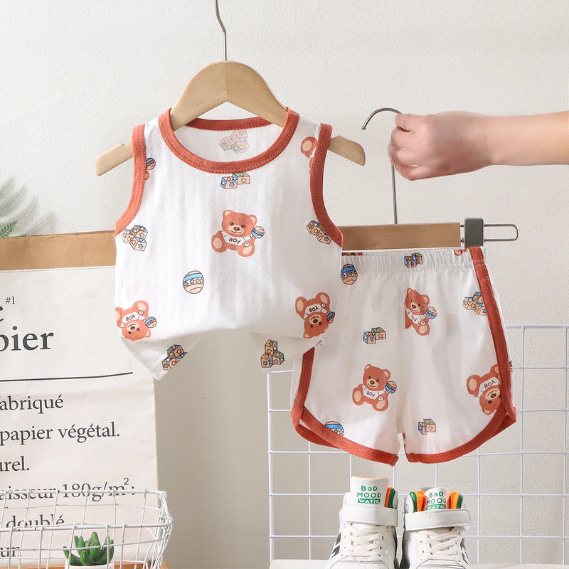 Kids Sleeveless Set Summer Cotton Girls' Shorts Pajamas Korean Style Boys.