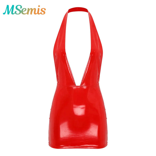 Women’s Skinny Latex Mini Skirt Mini Dress.