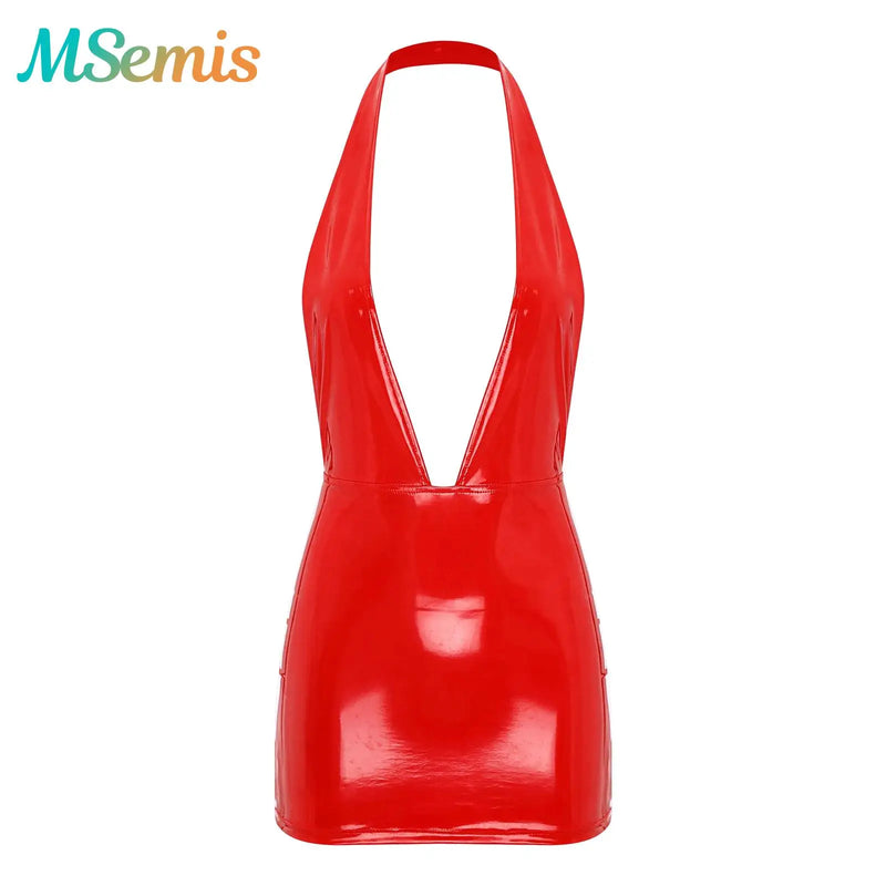 Women’s Skinny Latex Mini Skirt Mini Dress.