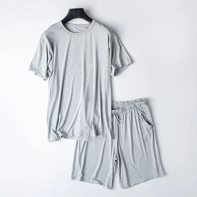 Modal Cotton Pajamas Suit Summer Men's Thin Loose Short-sleeved Shorts.
