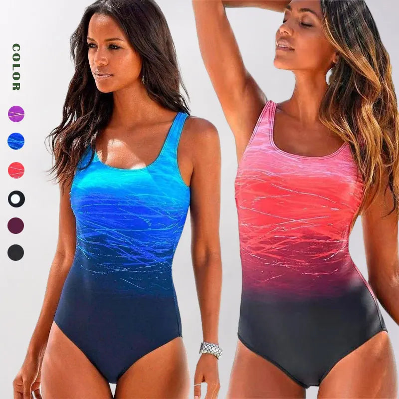 Sexy backless one-piece Swimsuit for Women Swimwear Bathing Suit Gradient Print.