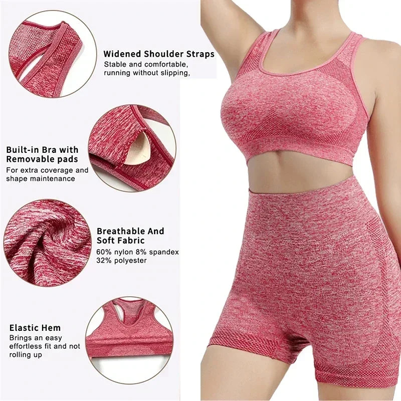 Yoga Set Gym Shorts Women Sport Bras Brassiere Workout Tops.