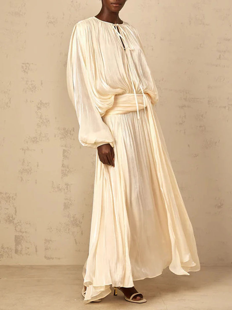 Solid Loose Spliced Folds Elegant Dresses for Women.