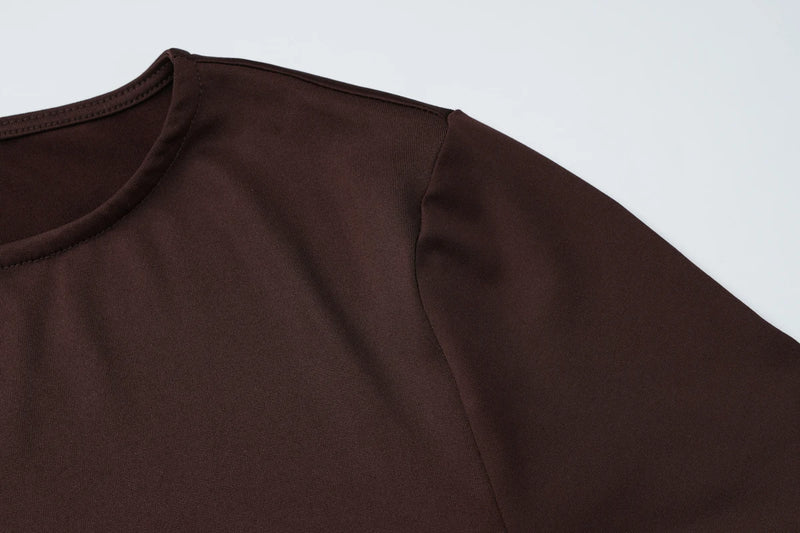 Dulzura Autumn Fashion Elegant O-Neck Long Flare Sleeve Ruched Slim Fit Ribbon.