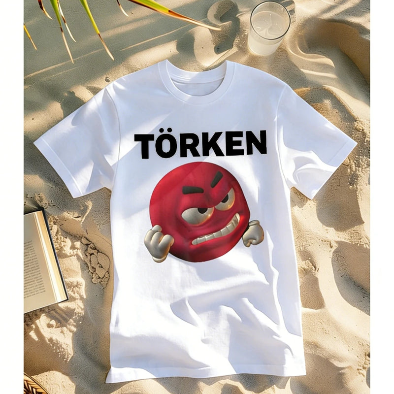 Men's Women's Turkish Meme T-Shirt with Bold TORken Font Red Face Design.