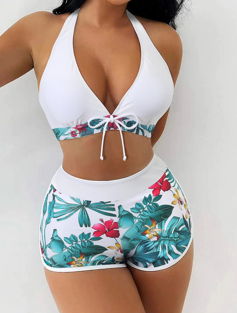 15 Colors Swimwear Women Two-Piece Suit Patchwork Halter Bikini Top.