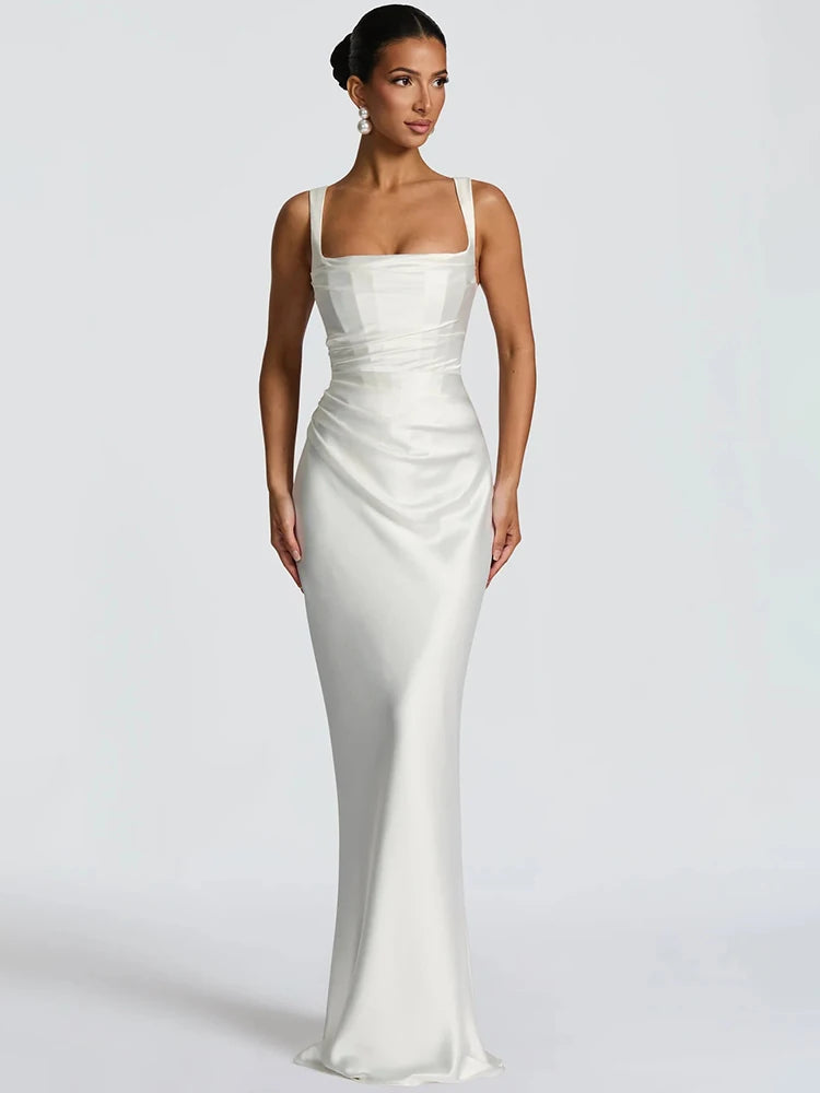 Mozision Satin Backless Sexy Maxi Dress Women Elegant.