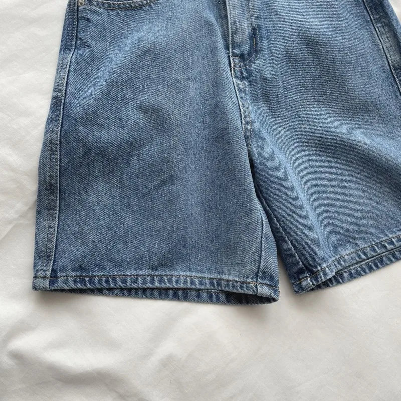 Denim Shorts Female Jeans Vintage Wide Leg High Waist Loose.