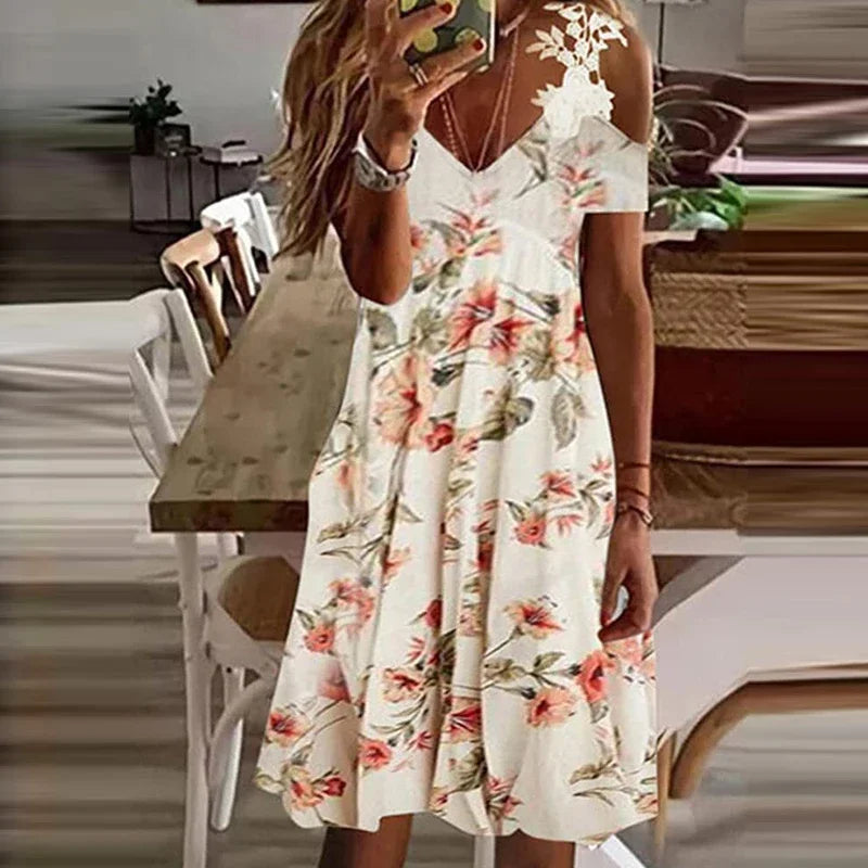 Women's Fashionable Lace V-neck Suspender Dress.