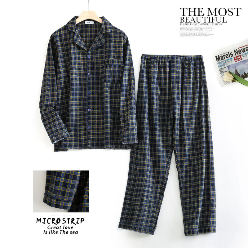 Men's Long Sleeve Plaid Velvet Set Autumn Winter Pajamas.
