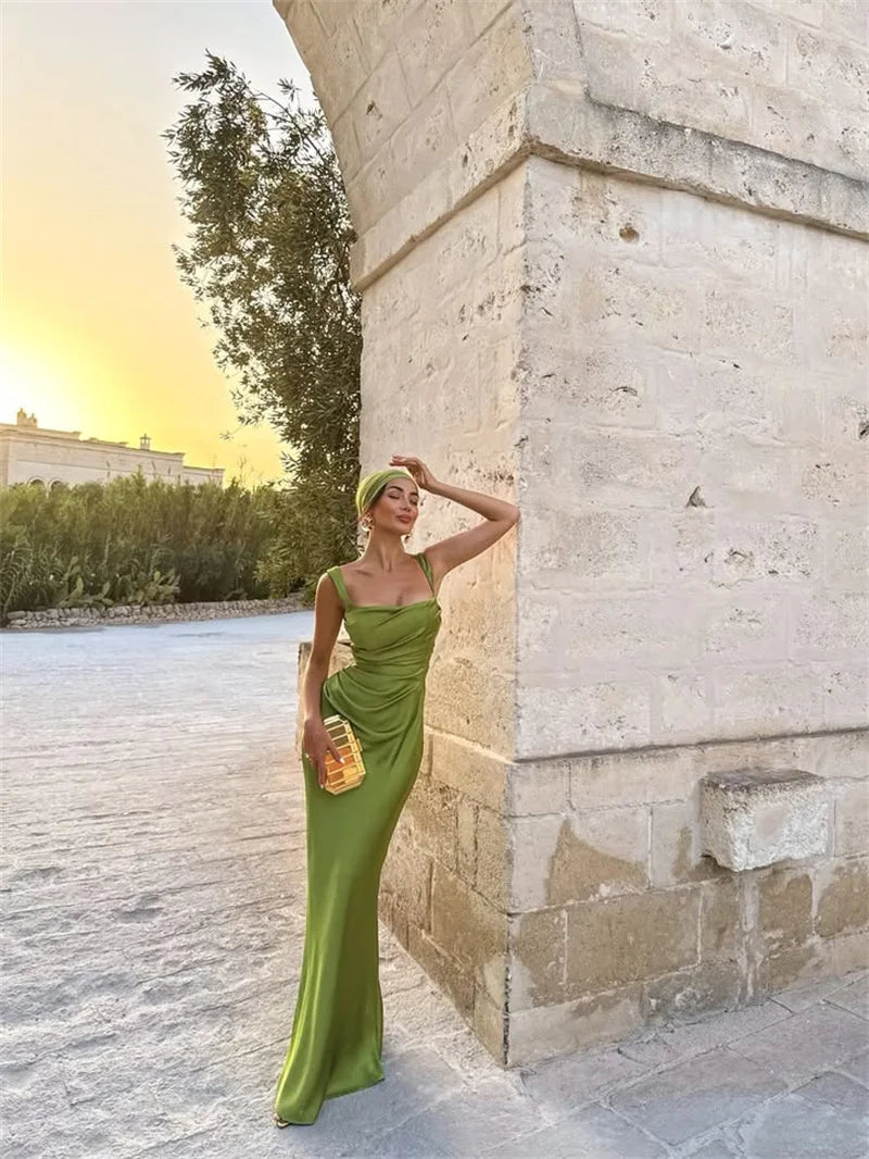 Mozision Satin Backless Sexy Maxi Dress Women Elegant.