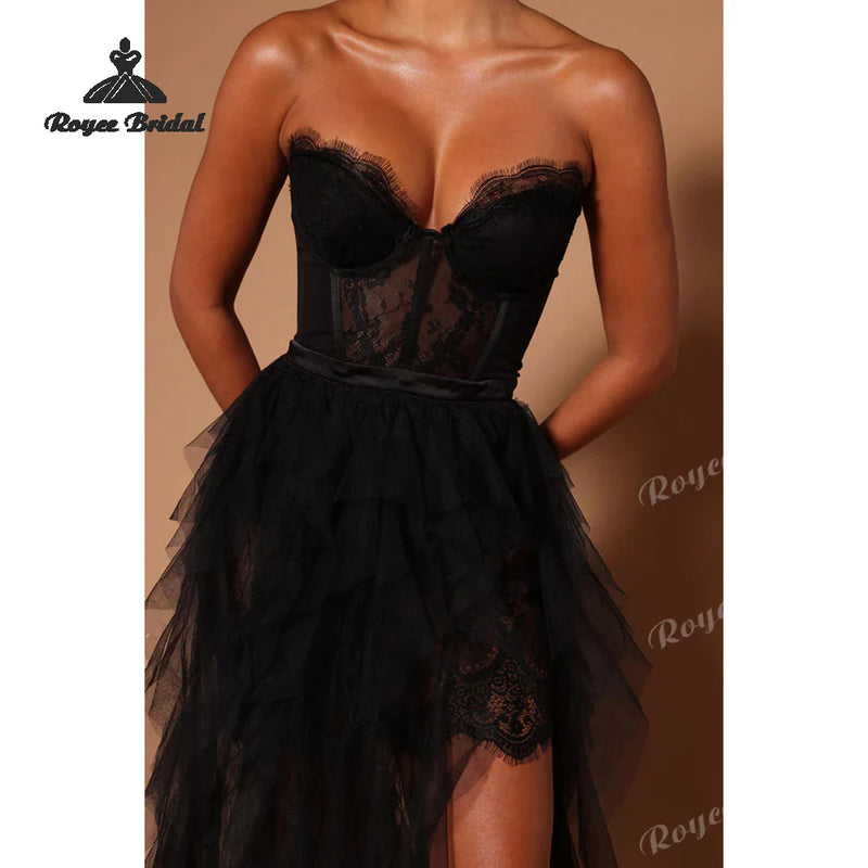Sexy Tiered A Line Dresses Evening 2026 Strapless High Side Slit Women's Formal Evening Gowns Customized.