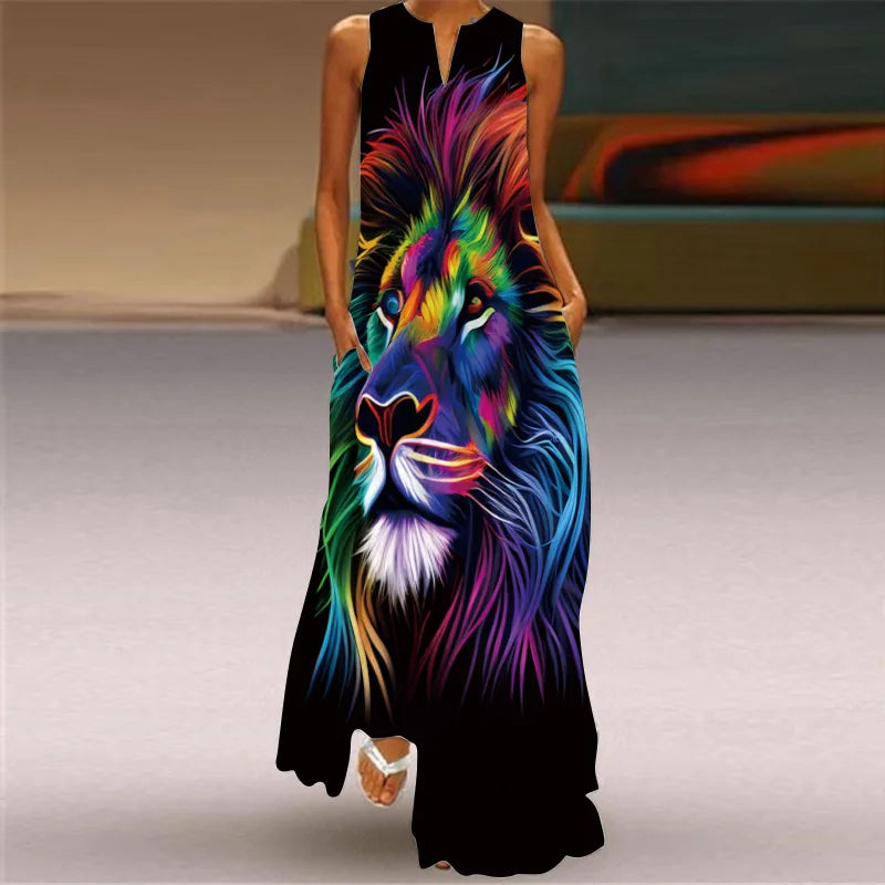 Vintage Print Maxi Dress For Women.