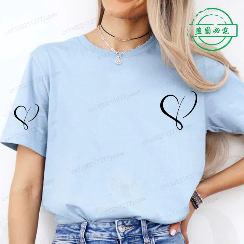 Women Love Heart Design T-Shirts Fashion Casual Short Sleeve.