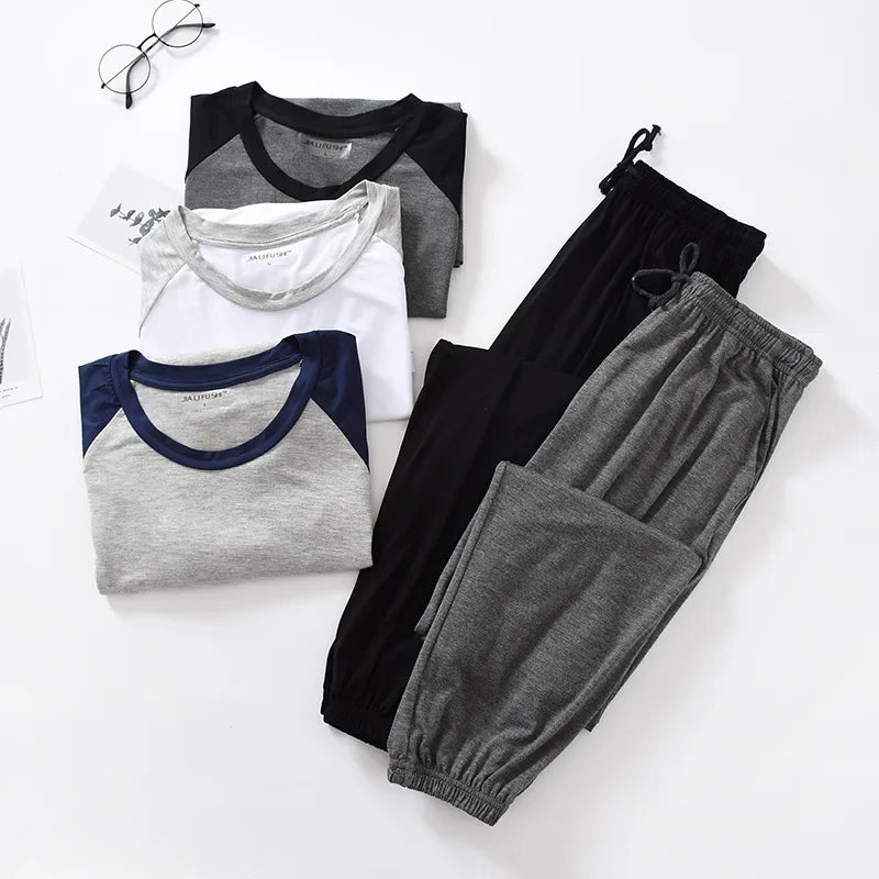 Japanese spring and summer men's pajamas suit modal short-sleeved.