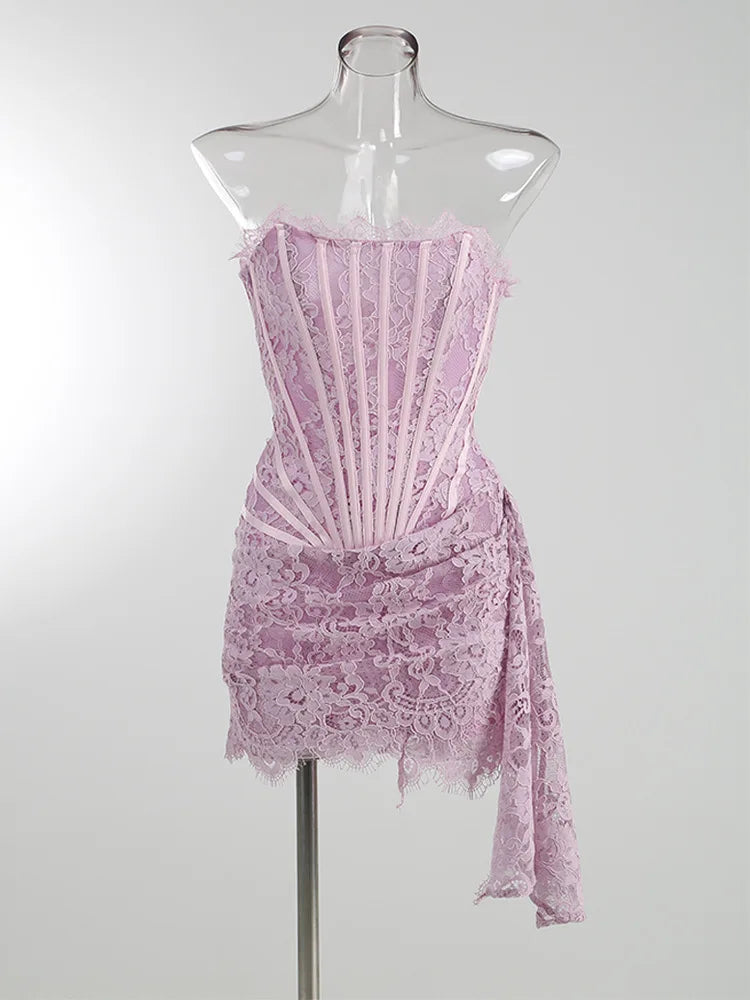 Women’s Sexy Lace See-through Patchwork Corset Dress.