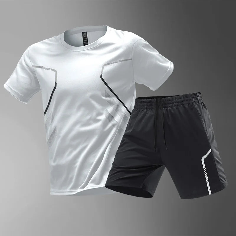 Men's Quick Drying Running Sets Breathable Hiking Fishing T-Shirt Short.