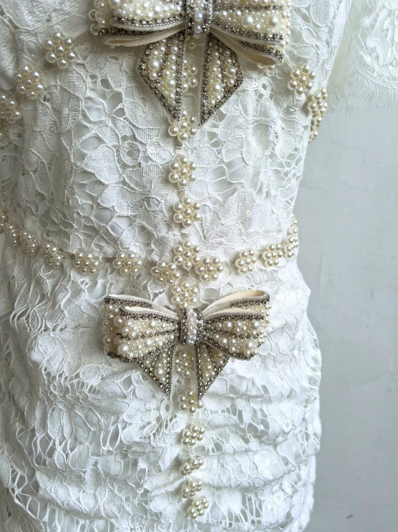 Women’s Luxury Crystal Bow Evening Formal Dress.