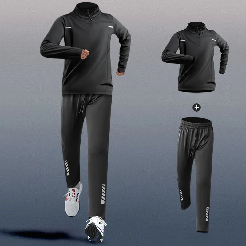 2-Pieces tracksuit Men's Quick-drying Sports Suit Fitness Running Elastic Trousers.