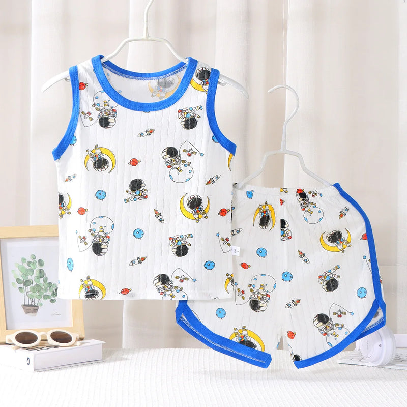Kids Sleeveless Set Summer Cotton Girls' Shorts Pajamas Korean Style Boys.