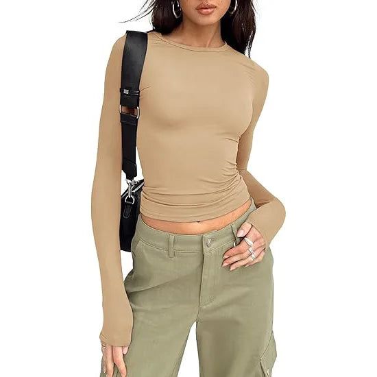 1pcs Four Seasons Fashion Senior Women T-shirt Long Sleeve Crew Neck.
