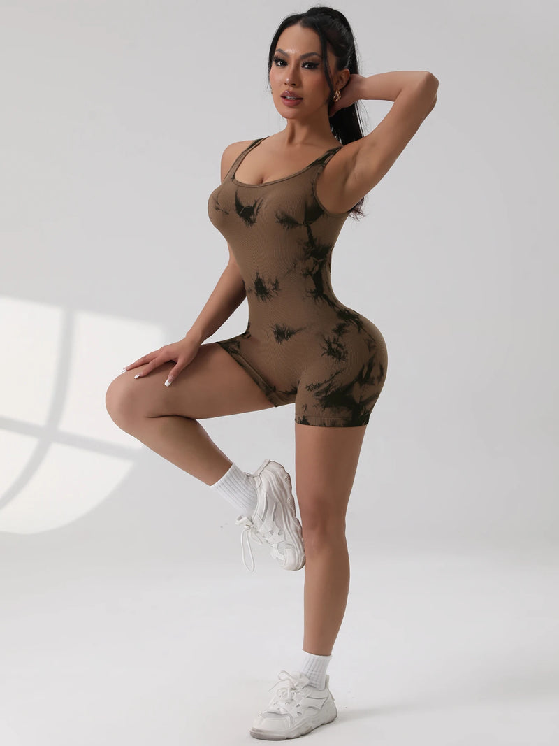 1PCS Tie Die Beautiful Back Yoga Suit Stretch Butt-Lifting Sports Jumpsuit.