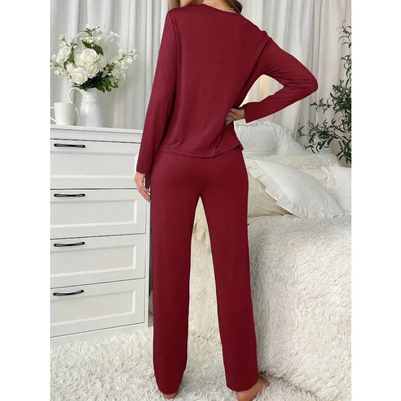 Women's Pajamas Set Letter Long Sleeve Top And Pants Sleepwear 2 Piece.