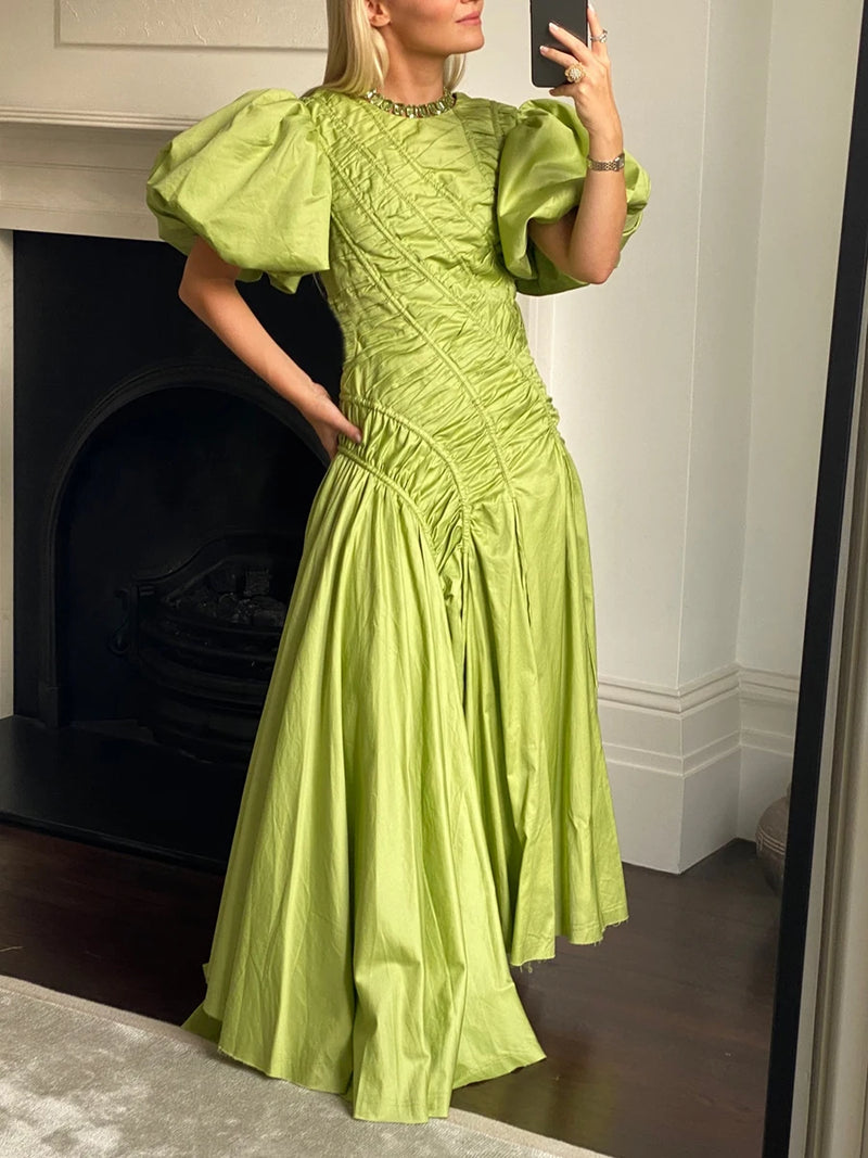 Solid Spliced Folds Irregular Long Dresses for Women.