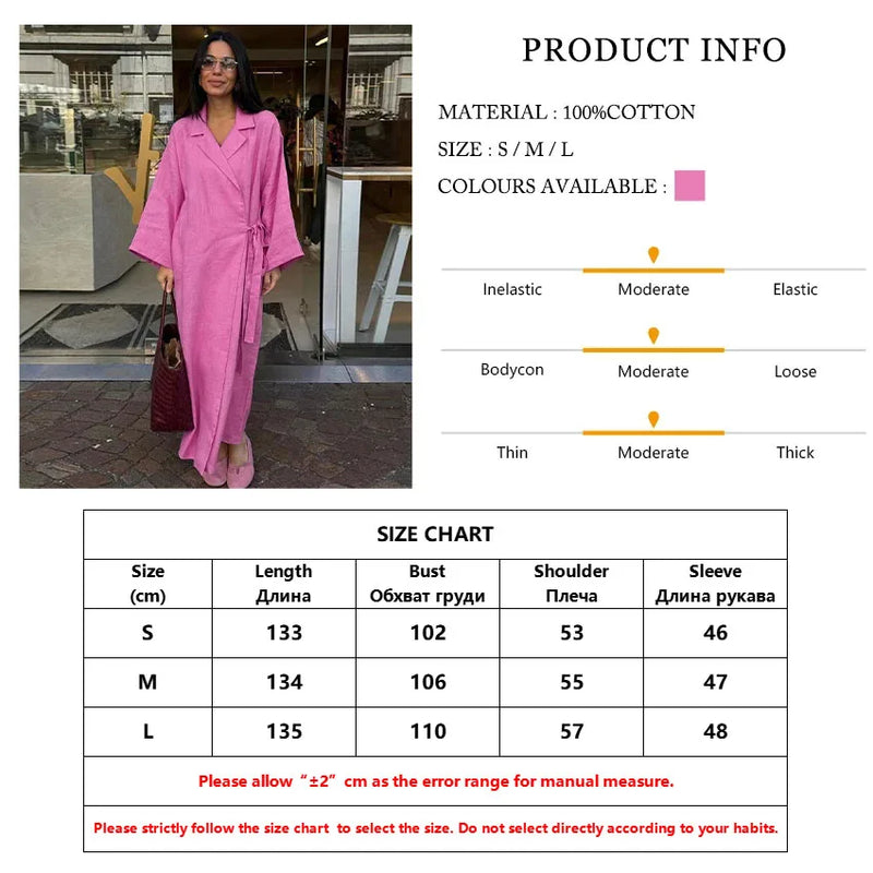 Ladies Fashion Lapel Long Sleeve Ankle Length Dress Elegant Lace-Up Dresses For Women.