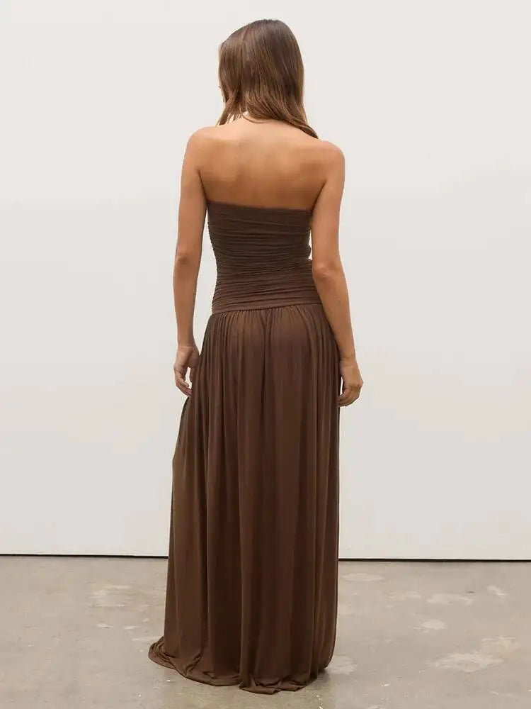 Mozision Off-shoulder Strapless Pleated Sexy Maxi Dress Women.