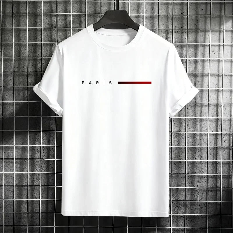 Men's Cotton Summer Loose PARIS Creative Letter Print Casual Slim.