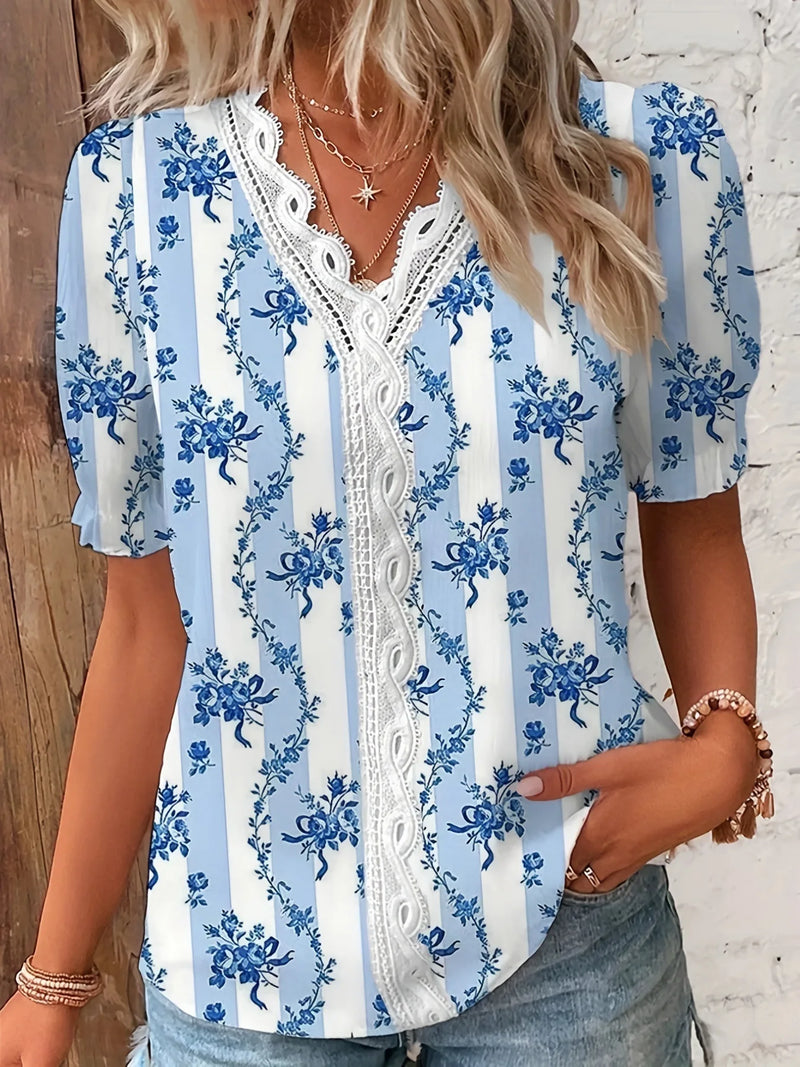 Fashion Casual Vacation Shirt Women Summer V Neck Hollow Out Solid Color.